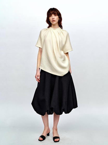 SERRER Beige texture irregular pleated rippling top - KAHDI.