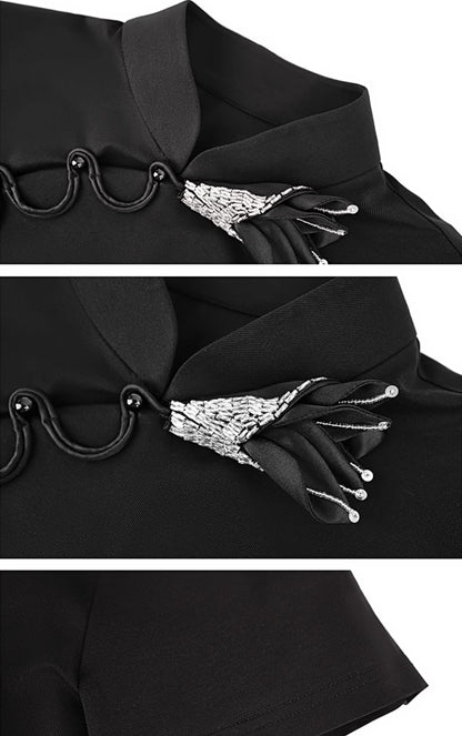 HECO Summer Handmade Orchid Winding Mandarin Neckline Short Sleeve Top - FLIGHT.