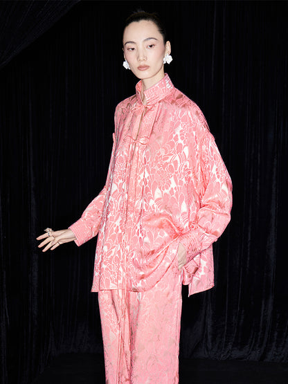 M essential Mackay designer lime jacquard stand-up collar loose top - JAMES.