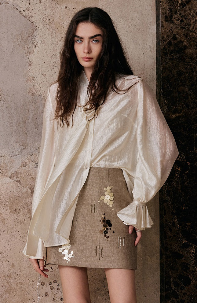 M essential Enchanting Exotic  Resort Linen Vest Chiffon Shirt-AMIRELLE.
