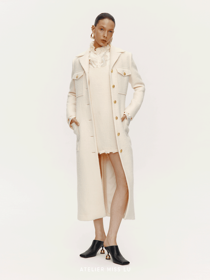AtelierMissLu Vintage Pocket Design Sheep Wool Long Coat - ADEG.