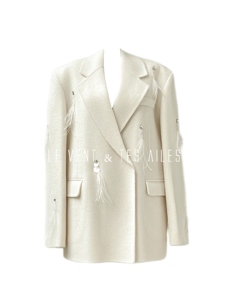 LE VENT&TES AILES luxury wool reversible ostrich feather blazer coat-MAVS.