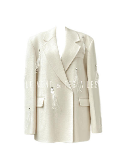 LE VENT&TES AILES luxury wool reversible ostrich feather blazer coat-MAVS.