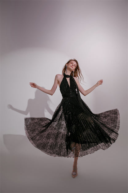 Wardrobes by Chen High End Black Halter Neck Sleeveless lbd Cocktail Dress-Blackie