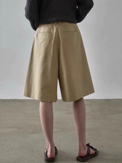 NOTHING WRITTEN pattern shorts high-waisted casual wide-leg cropped pants-GWEN.
