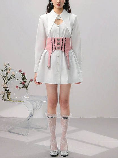CHECOCRE Chic Temperament Sexy Cutout Butterfly Waist Seal White Shirt Dress - INTENT