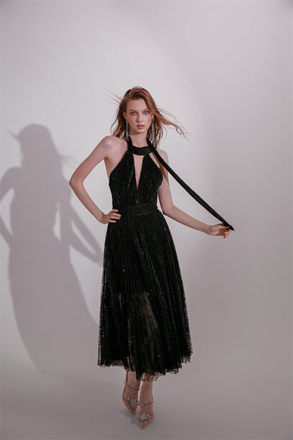 Wardrobes by Chen High End Black Halter Neck Sleeveless lbd Cocktail Dress-Blackie