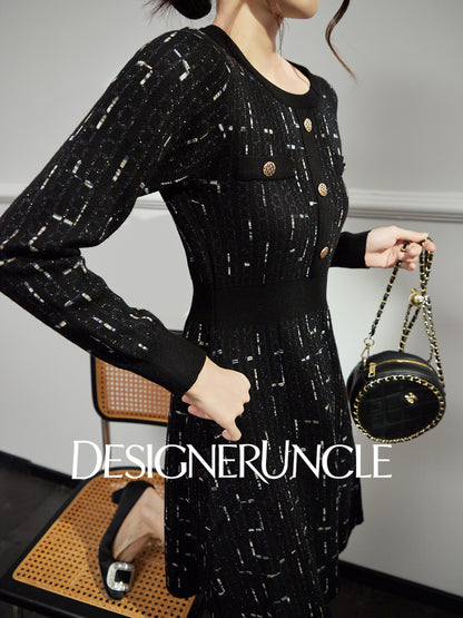 DGU|Twilight" black small fragrance style slimming high-end long-sleeved dress - Antonia.
