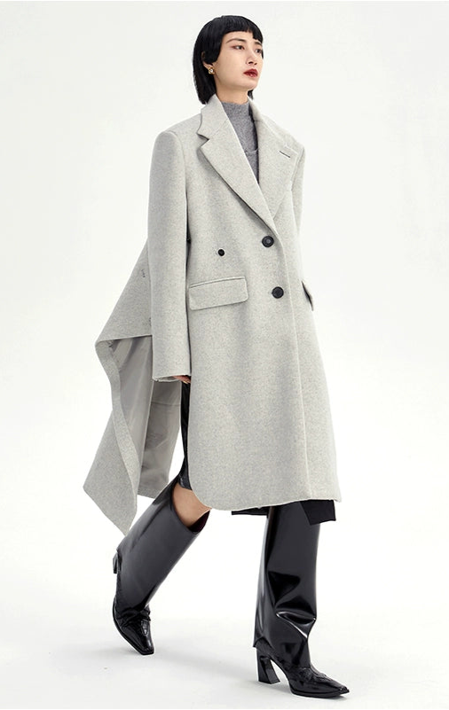 TINY IN Coat with large back hem and wool collar for women-ASHA