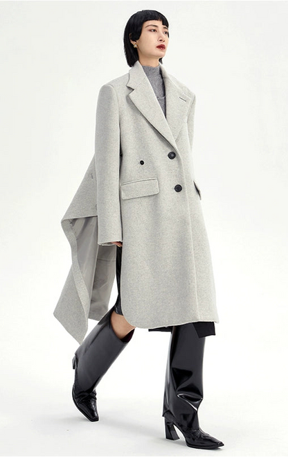 TINY IN Coat with large back hem and wool collar for women-ASHA