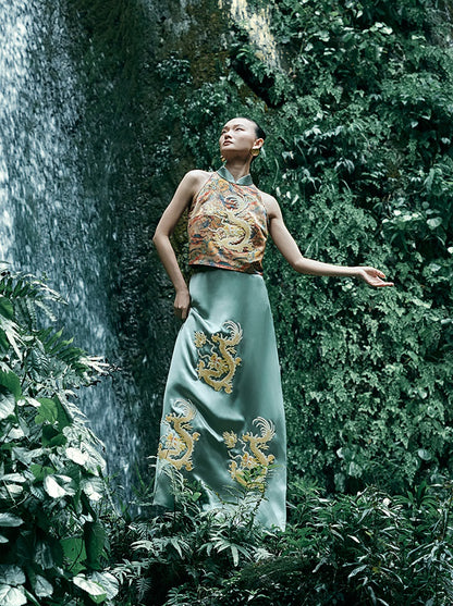 HECO Chinese Retro Mural Golden Dragon Embroidered Vest Top - ERIKA.