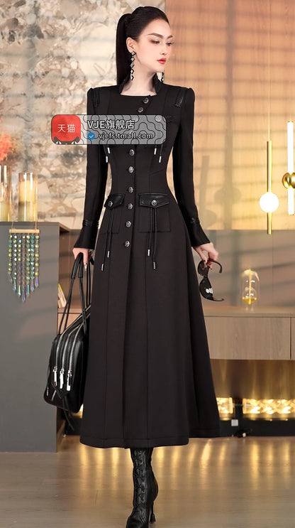 VJE Women's splicing long sleeve long dress- SOJ.