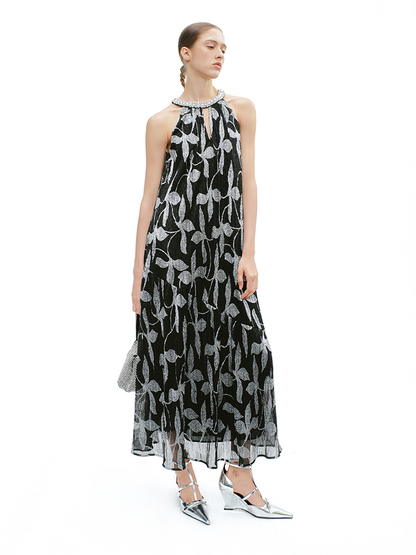 YES BY YESIR | Fire Tree & Silver Flower Halterneck Dress - ZARELIA.