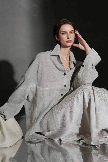 PIAOIN Luxury Old Money Style Wool Shirt Women's Single Breasted Shirt-FERA