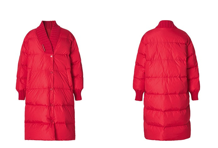 ZHUCHONGYUN Red ribbed collar long puffer jacket-SPIKE.