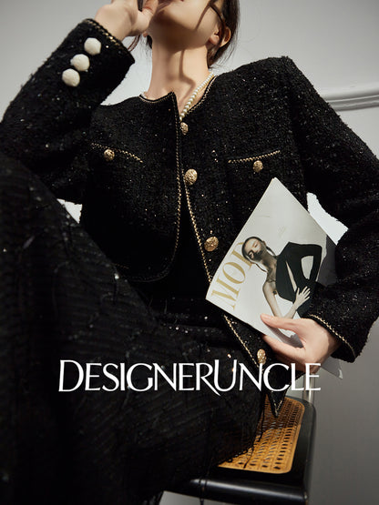 DGU "Gilded" black jacket small fragrance celebrity temperament commuter versatile top - Bobby.