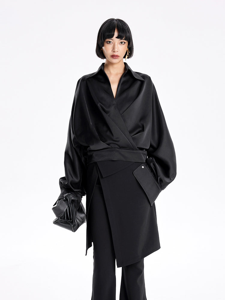 TINY IN v-neck dolman sleeve satin casual top -GAG
