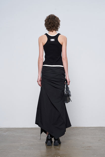 ANNAKIK Black deconstructed two irregular pleated long skirts-HIDEMI