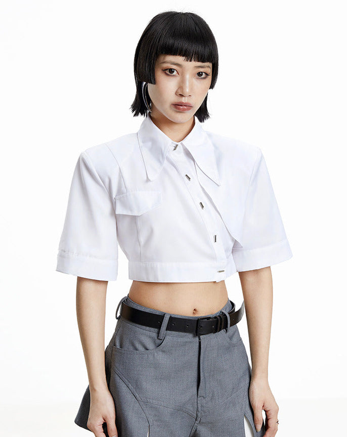 TINY IN white irregular short sleeve women's crop top -TAMI