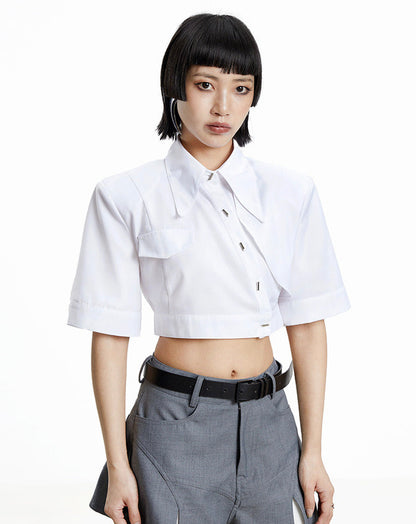 TINY IN white irregular short sleeve women's crop top -TAMI