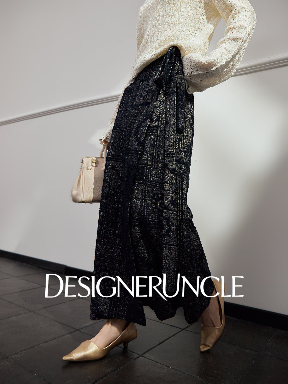 DGU|Dark Blue Printed Retro Lazy Style Design High-waisted A-Line Skirt - Antonio.