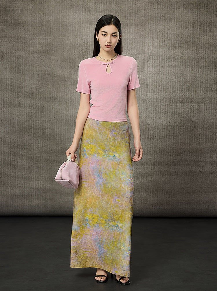 HECO Acetate Knit Buckle Cool Crop Short Sleeve Top - ENGAGE.