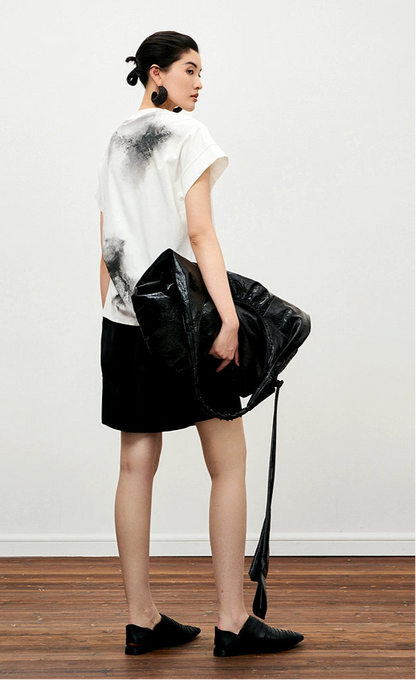 ZHUCHONGYUN  black flower bud drawstring belt loose shorts--REVY.