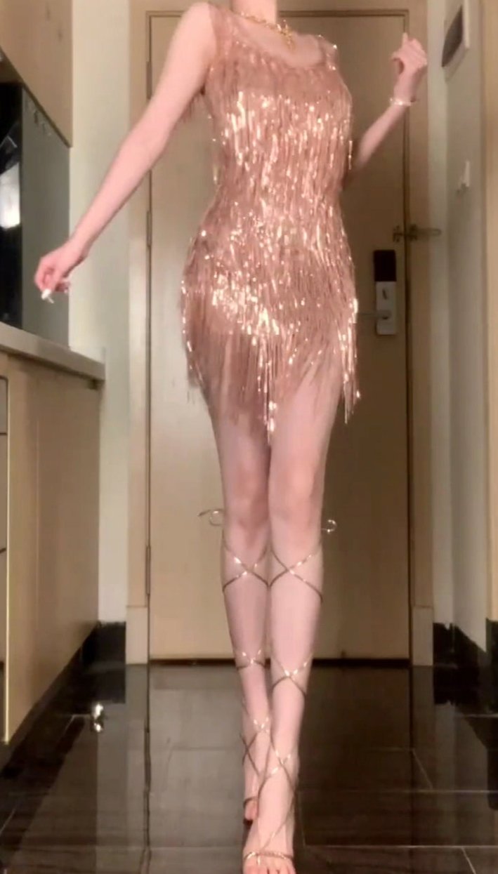 DOLLY Luxury U-Neck Star Light Tassel Sleeveless Backless Short Party Dress-PHEOBE