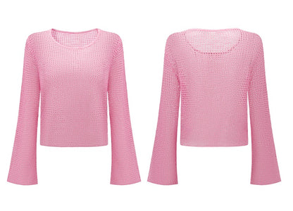 CHICHY long-sleeved cut-out gradient blended pink wool knit chic top-JARVIS