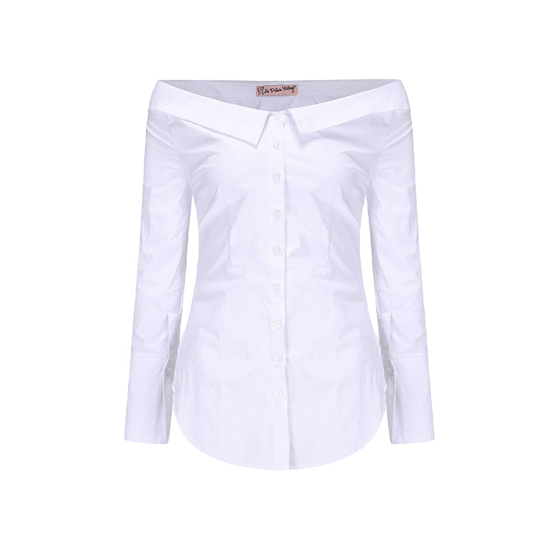 Le Palais Vintage Original languid sexy off-the-shoulder slim white shirt-BEA.