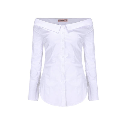 Le Palais Vintage Original languid sexy off-the-shoulder slim white shirt-BEA.