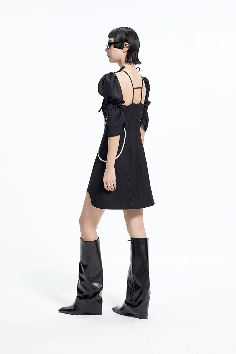 TINY IN panelled detachable sleeve in black dress -COPPER