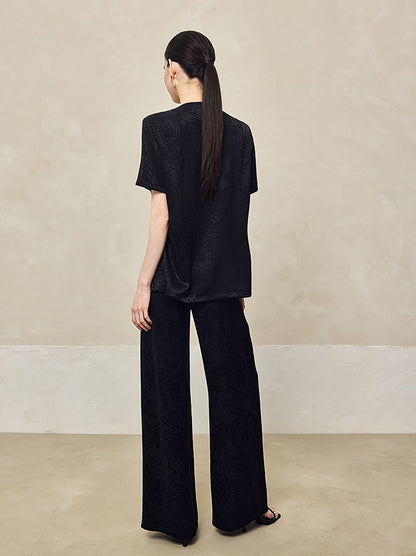 HECO Jacquard Drapy Wide-leg High Waist Casual Black White Pants - COMMAND.