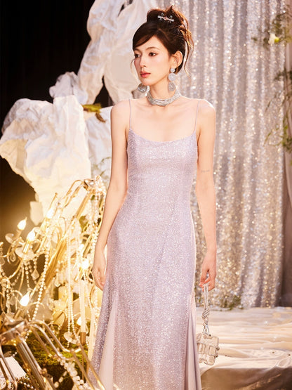 DOLLY Elegant Purple French Style Sleeveless Sequin Backless Long Evening Dress-WILLOW   (V)