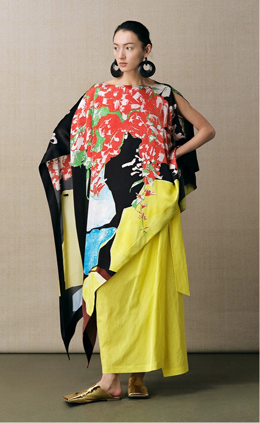 ZHUCHONGYUN summer Chinese cape style loose silk printed top--YAKI.