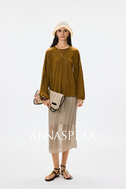ANNASPEAK Lightweight and breathable cut-out fine glitter top skirt set summer-TOSE.