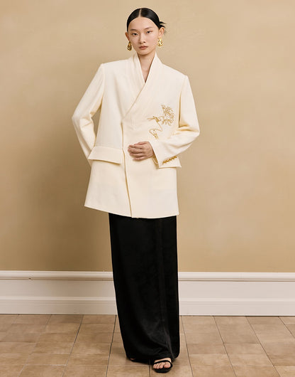 HECO Acetate Woven Embroidery V-Neck Blazer Women's Spring- LET.