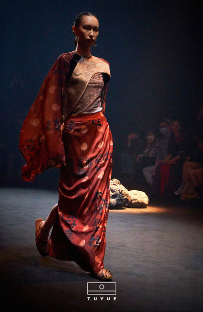 Tuyue Back Slit Step Skirt High-waisted Long Polyester Skirt- JASON.