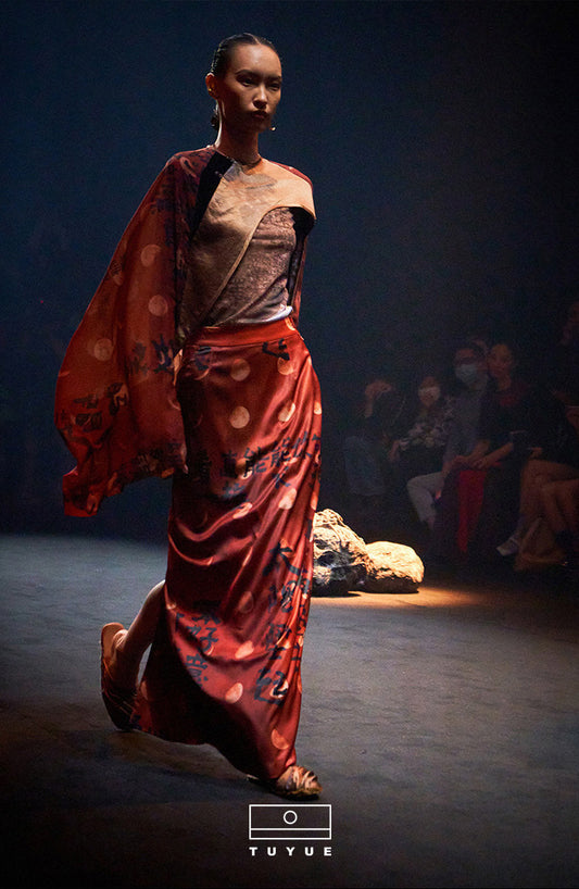 Tuyue Back Slit Step Skirt High-waisted Long Polyester Skirt- JASON.