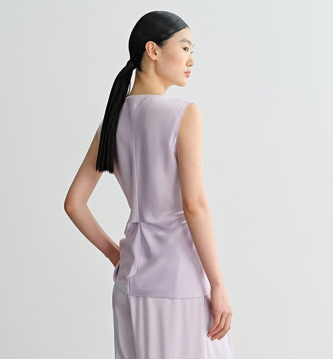 COMME MOI  purple V-neck lace double-sided satin vest top - SOFIA.