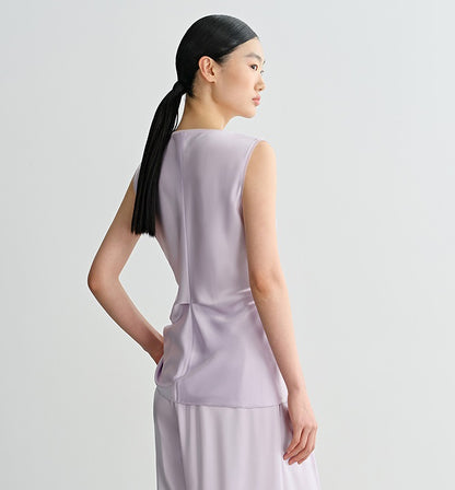 COMME MOI  purple V-neck lace double-sided satin vest top - SOFIA.