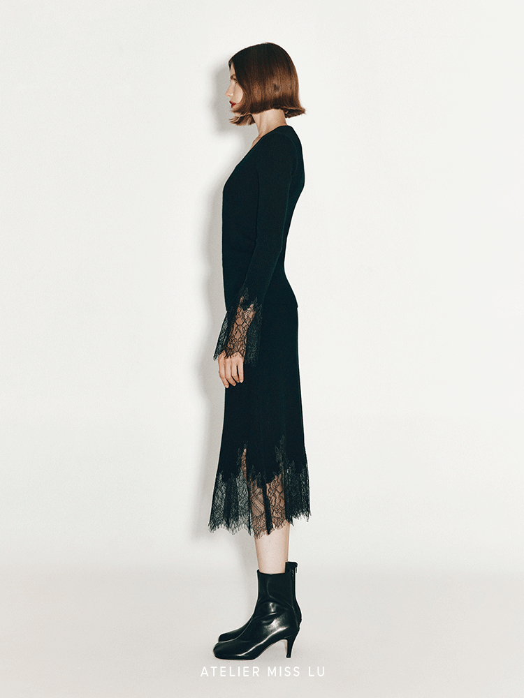 ATELIER MISS LU  lace-panelled cashmere and wool-blend top - TESTIMONY.