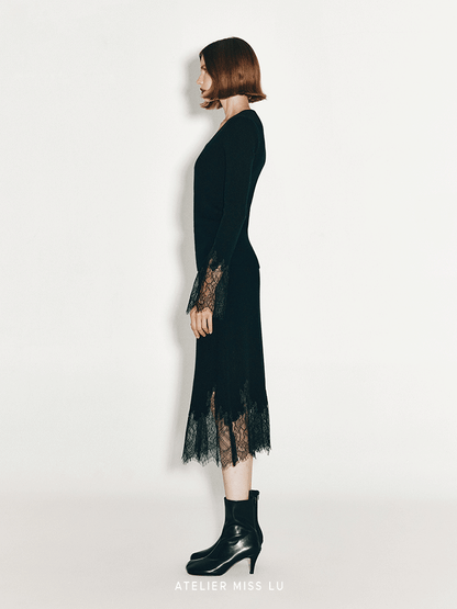 ATELIER MISS LU  lace-panelled cashmere and wool-blend top - TESTIMONY.
