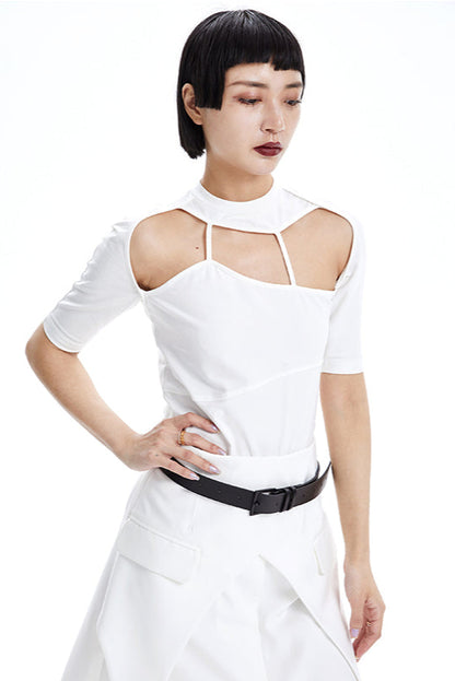 TINY IN irregular cut-out slim short sleeve women's top -SIXY