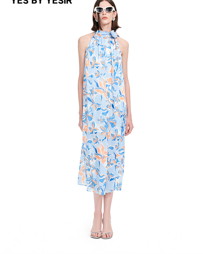 YES BY YESIR |Ye Qian Streamer Yarn Print Strappy Dress with Sunset Flow - MELANIA.