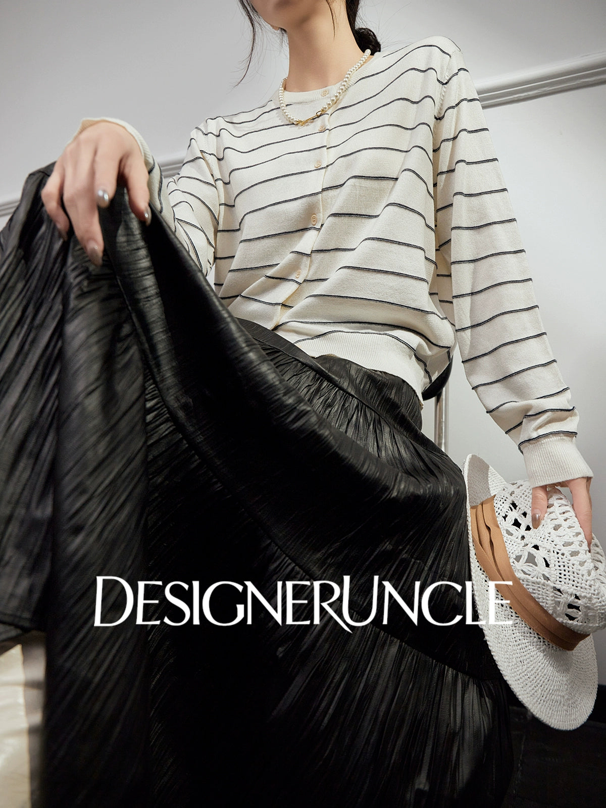 DGU |Off-white striped knitted striped cardigan luxury design top - POTEN.