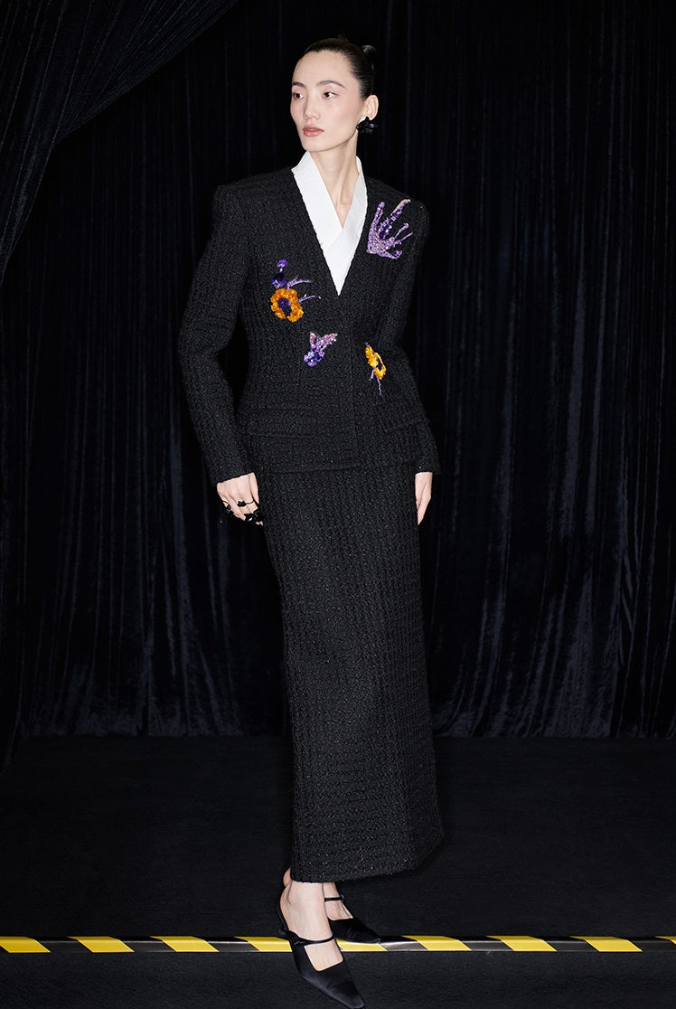 M essential Ma Kai designer Zhu Mo coarse weaving velvet flower nail beads suit - LIND.