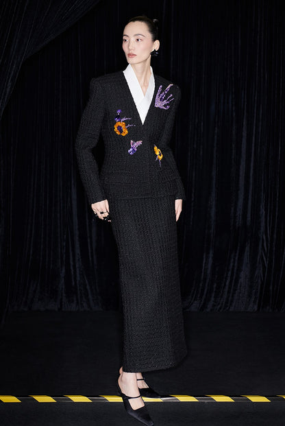 M essential Ma Kai designer Zhu Mo coarse weaving velvet flower nail beads suit - LIND.