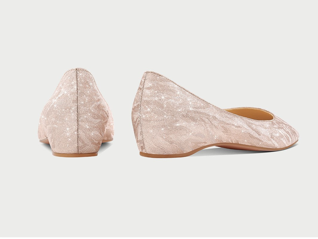 PJJUU beautiful crystal champagne color flat shoes  - JUDE.