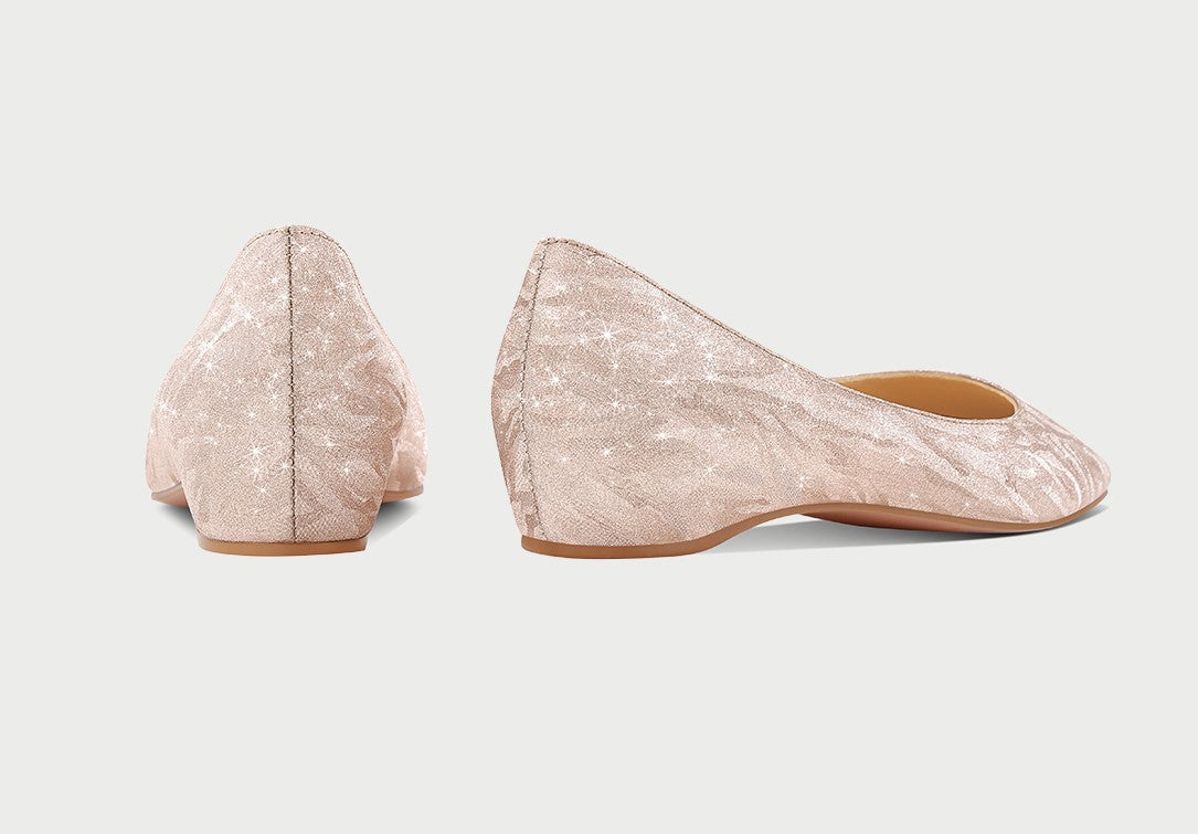 PJJUU beautiful flat crystal champagne colored shoes - NEON.